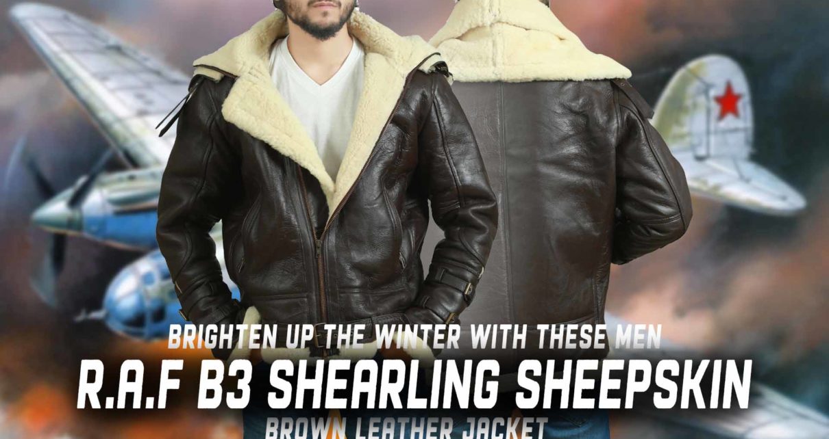 BRIGHTEN UP THE WINTER WITH THESE MEN R.A.F B3 SHEARLING SHEEPSKIN BROWN LEATHER JACKET