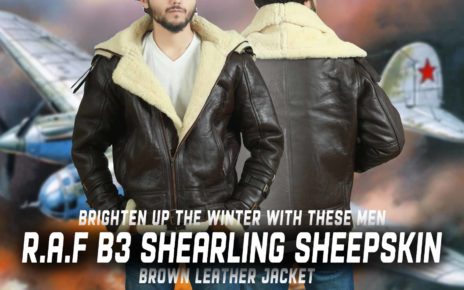 BRIGHTEN UP THE WINTER WITH THESE MEN R.A.F B3 SHEARLING SHEEPSKIN BROWN LEATHER JACKET