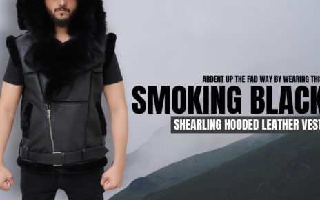 ARDENT UP THE FAD WAY BY WEARING THIS SMOKING BLACK SHEARLING HOODED LEATHER VEST