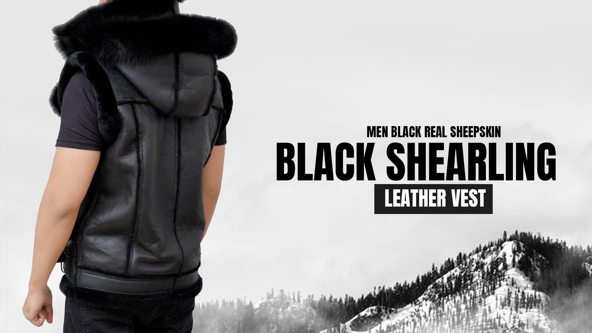 Men Black Real Sheepskin Black Shearling Leather Vest