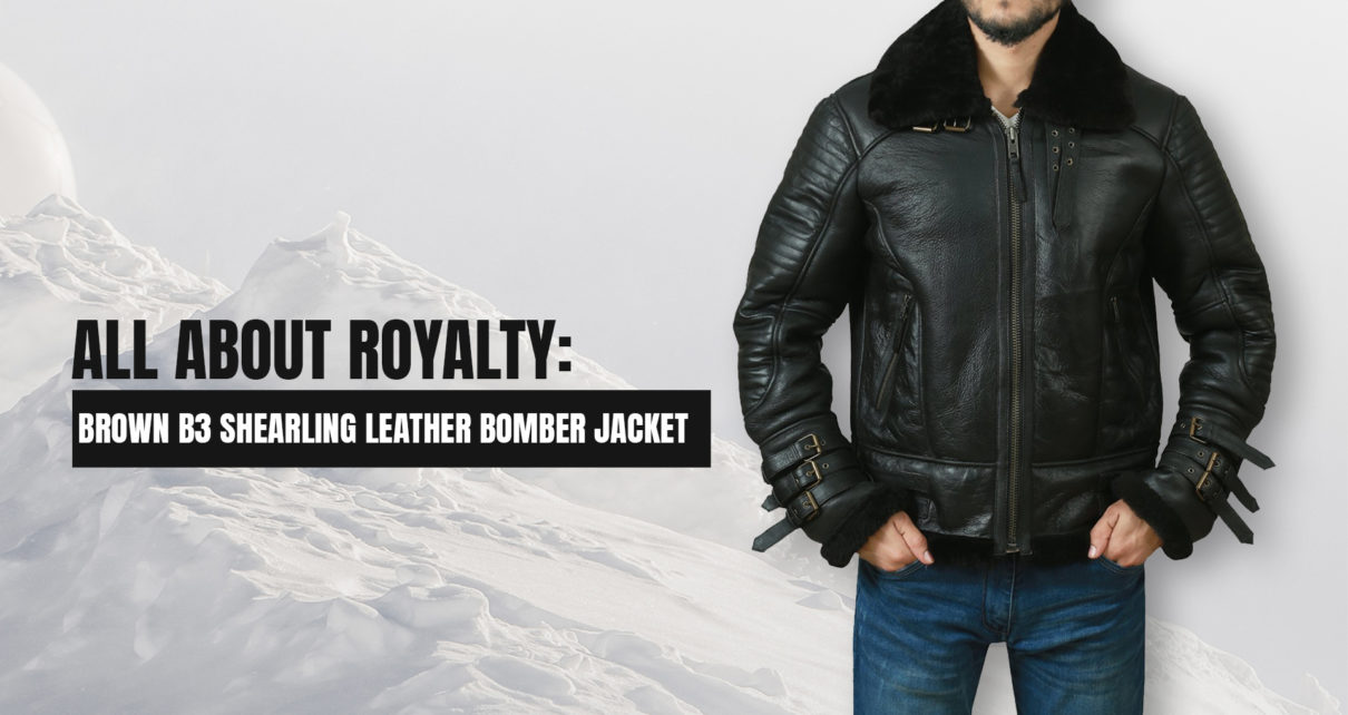 All About Royalty Brown B3 Shearling Leather Bomber Jacket