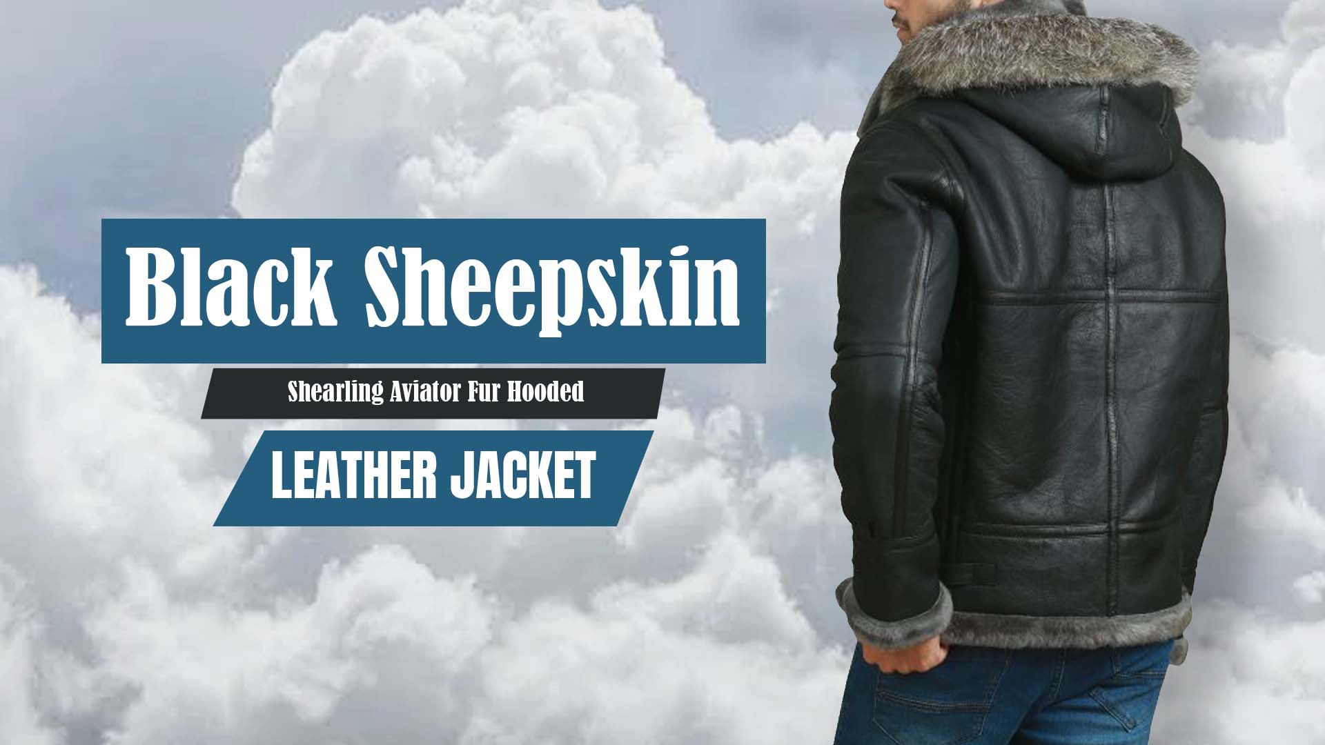Black Sheepskin Shearling Aviator Fur Hooded Leather Jacket