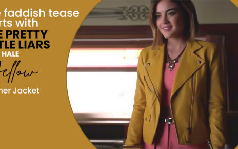 The faddish tease starts with the pretty little liars lucy hale yellow leather jacket
